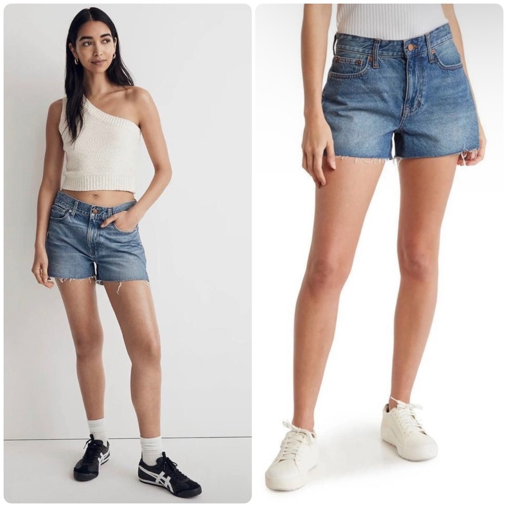 Madewell Womens Raw Hem High Rise Relaxed Denim Jean Shorts Size 30‎ Blue N3918
